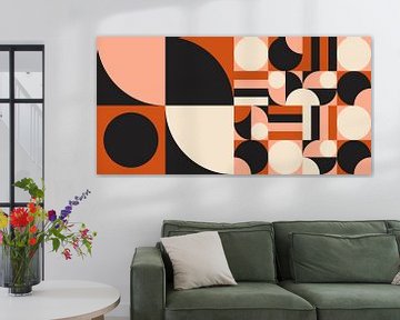 Retro geometry with circles and stripes in black, white and terra by Dina Dankers