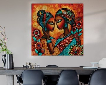 Romantische schilderij van liefde tussen twee meisjes