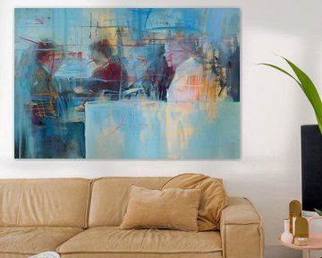 Abstract, schilderij, blauw, café van BowiScapes