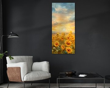 Sonnenblumen-Gemälde | Golden Hour von Abstraktes Gemälde