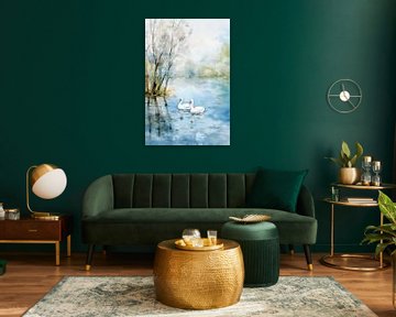 Swans on the Pond by Abstract Painting