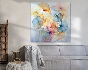 Rendu abstrait de fleurs multicolores en soie sur Lauri Creates