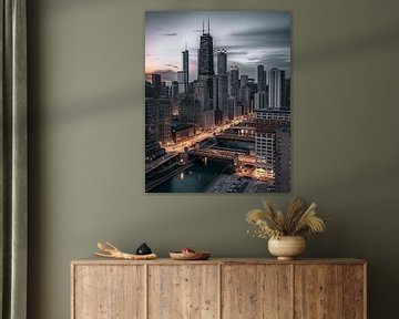 skyline van Chicago van fernlichtsicht