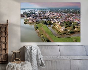 Aerial view of the historic city of Gorinchem on the river Merwede in the Netherlands at sunset by Eye on You