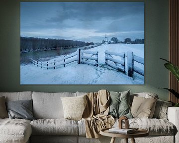 Molen in winterlandschap van Moetwil en van Dijk - Fotografie