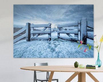 Molen de Vlinder in sneeuwlandschap van Moetwil en van Dijk - Fotografie