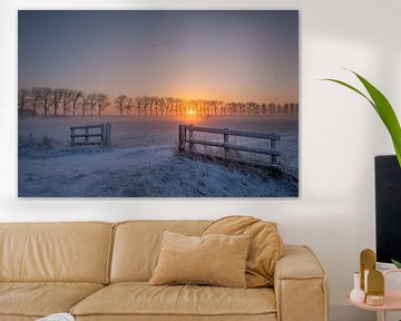 Winter landscape with sunrise by Moetwil en van Dijk - Fotografie