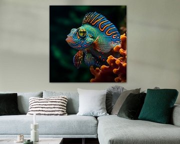 Poisson mandarin orange-vert sur TheXclusive Art