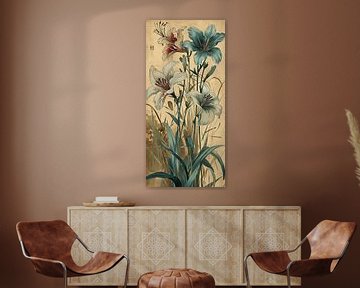 Asian flower painting | Lilies by Blikvanger Schilderijen