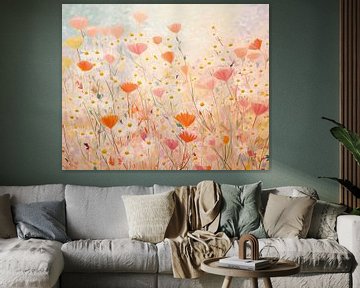 Doux champ de fleurs sur Peinture Abstraite