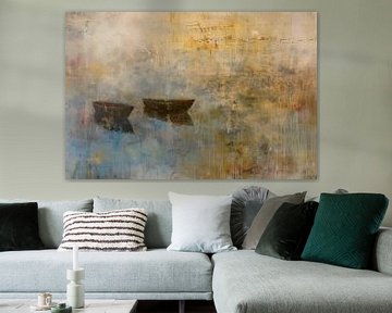 Abstract, schilderij, landschap met boten van BowiScapes