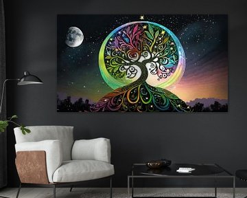 Levensboom en maan, illustratie achtergrond van Animaflora PicsStock