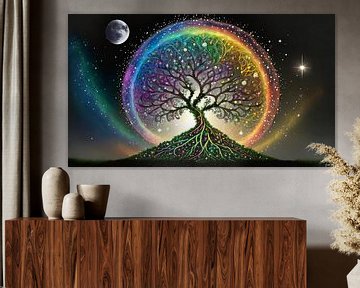 Levensboom en maan, illustratie achtergrond van Animaflora PicsStock