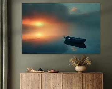 Zonnige boot spiegelbeeld van fernlichtsicht
