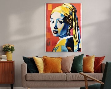 La fille à la boucle d'oreille en perles | Pop Art Inspiré par Vermeer sur Frank Daske | Foto & Design