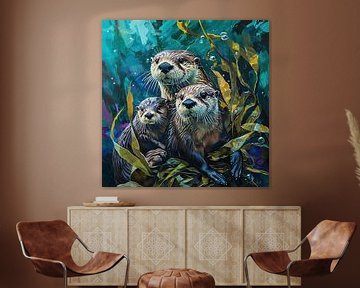 Schilderij Otters van Kunst Kriebels