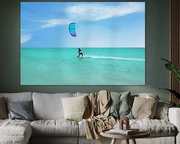 Kite surfen bij Palm Beach op Aruba in de caribbische zee van Eye on You