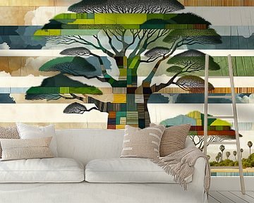 Collage baobab, acacia's en struikgewas van Lois Diallo