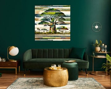 Collage baobab, acacias et buissons sur Lois Diallo