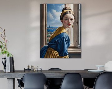 Geïnspireerd portret van het meisje met de parel Johannes Vermeer van Jolique Arte