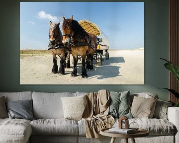 Huifkar op strand van André van der Meulen