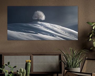 Eenzame boom in de sneeuw van fernlichtsicht