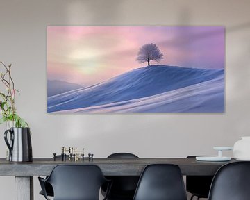 Eenzame boom in een besneeuwd landschap van fernlichtsicht