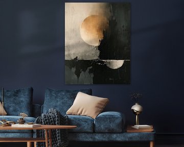 Paysage moderne et abstrait en noir, taupe et or sur Studio Allee