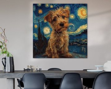 Hond sterrenhemel nacht, geïnspireerd door van Gogh van Niklas Maximilian