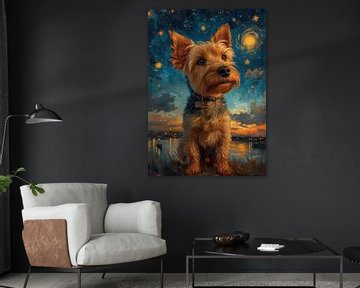 Hund Sternenhimmel Nacht, inspiriert von van Gogh von Niklas Maximilian