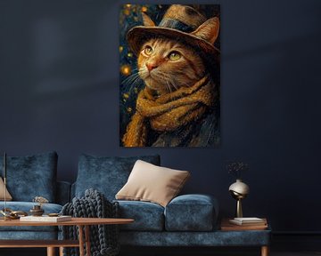 Cat with hat poster print, inspired by van Gogh by Niklas Maximilian