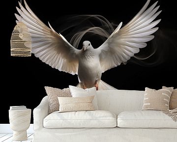 Witte duif vliegend van TheXclusive Art