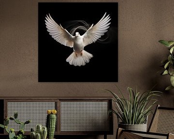 Witte duif vliegend van The Xclusive Art