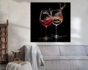 Portrait d'un vin rouge et d'un vin blanc dans un verre sur TheXclusive Art