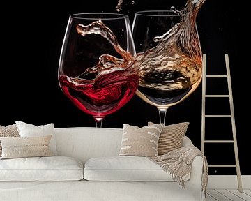 Red and white wine in glass portrait by TheXclusive Art
