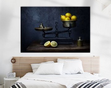 Modern still life of old scale with lemons by Silvia Thiel