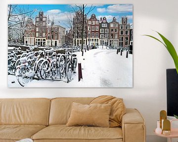 Verschneites Amsterdam im Jordaan in den Niederlanden im Winter von Eye on You