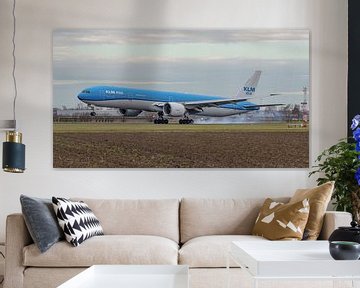 KLM Boeing 777-300 passenger plane landing. by Jaap van den Berg