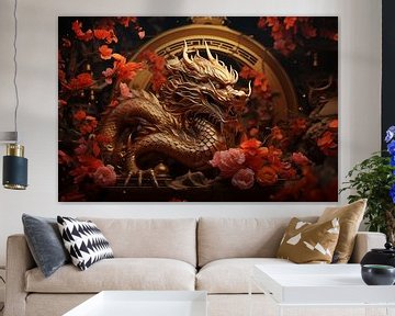 3d rendering of a Chinese dragon in gold by Margriet Hulsker