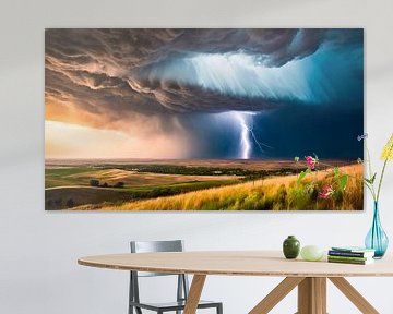 Tempête de tornades Eclair et nuages sombres dans le paysage sur Mustafa Kurnaz