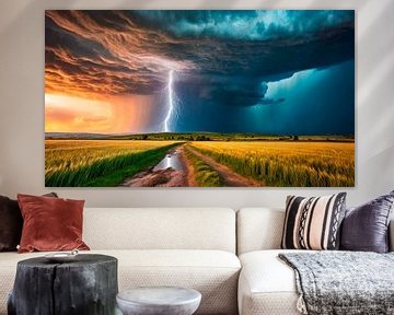 Tornado storm, lightning and dark clouds in the landscape by Mustafa Kurnaz