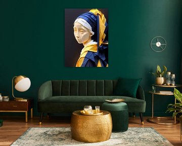 La jeune fille à la boucle d'oreille en perles inspirée de Johannes Vermeer sur Jolique Arte