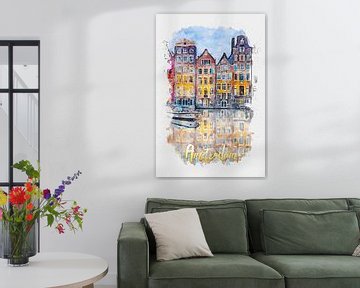 Amsterdam (Aquarell mit Ortsangabe) von Art by Jeronimo
