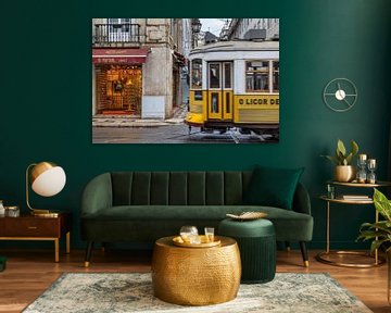 Lisbon street scene with yellow tram by Sander Groenendijk