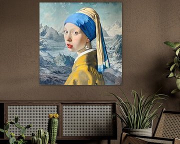 Girl with a pearl earring in the mountains Johannes Vermeer by Vlindertuin Art