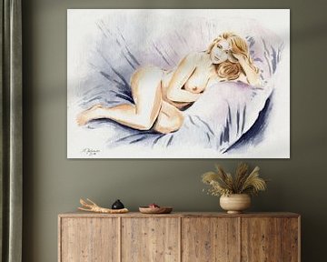 Curvy beauty schilderij - Naakt Model van Marita Zacharias
