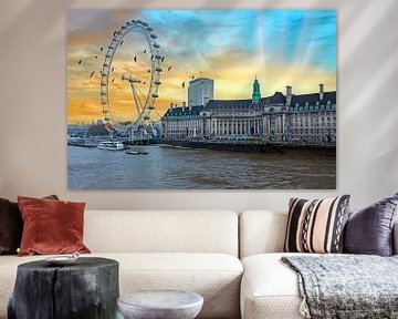 Cityscape of London in England with sunset with the London Eye by Eye on You