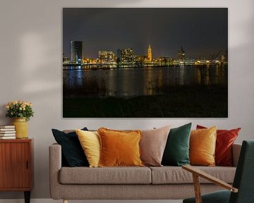 Skyline of Roermond at night during flood of the river Maas van Delano Gonsalves