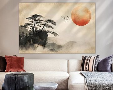 Zen mountain landscape Asian style by Vlindertuin Art