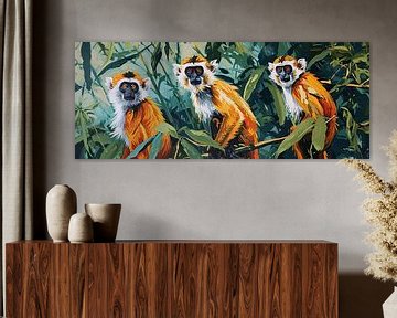 Schilderij Jungle Apen van Kunst Kriebels